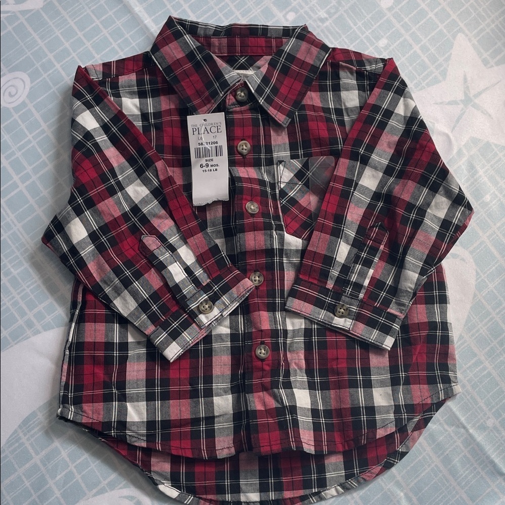 The Children's Place Red and Black Plaid Button Down Shirt